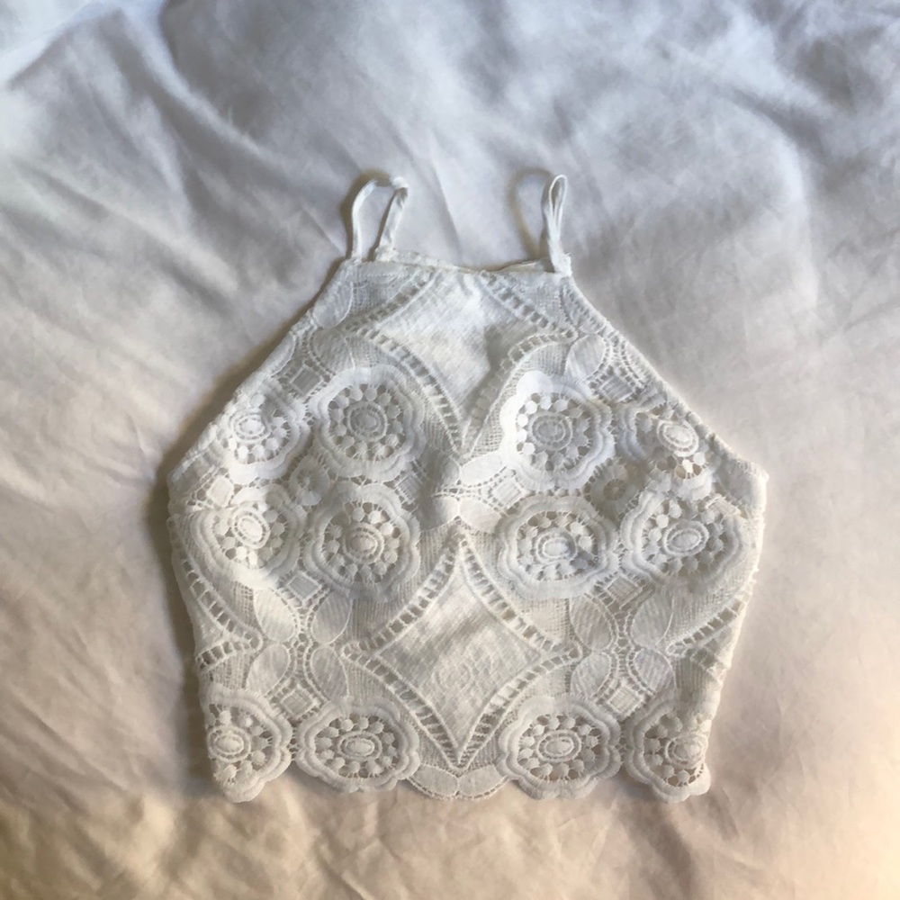 High neck racer back crochet top
